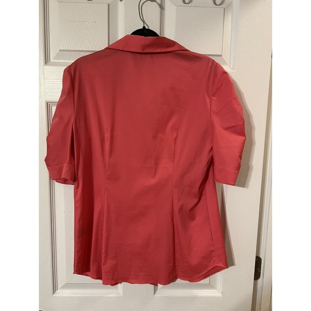 Lafayette 148 NY Shirt Coral 6 Small Short Ruched Sleeve Stretch Cotton - Picture 9 of 10